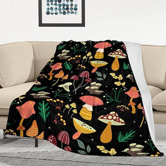 Mushroom Blanket Soft Flannel Fleece Lightweight Mushrooms Throw Blanket for Kids Boys Girls All Season Plant Blankets for Sofa Couch Bed Decorative Mushroom Blanket Gifts 60"x50"
