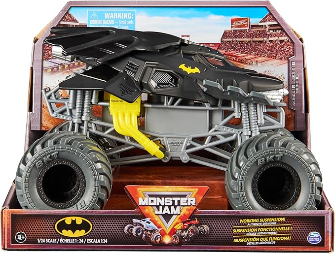 Monster Jam, Official Batman Monster Truck - Retro Batmobile Desert Edition 1:24 Scale Die-Cast Vehicle and BKT Tread Tires, Collectible for Fans & Birthday Parties Kids Toys Ages 3+