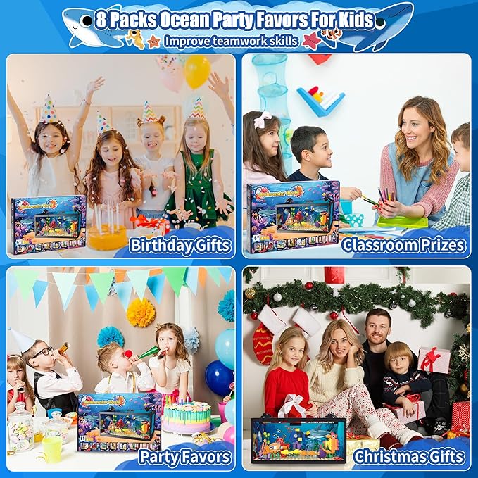 8 in 1 Fish Tank Building Sets, Marine Aquarium Building Block with LED Light Party Favors 9 Model Toy Including Shark Octopus Crab, Christmas Birthday Gifts for Boys Girls Kids Ages 6 8 10 12+