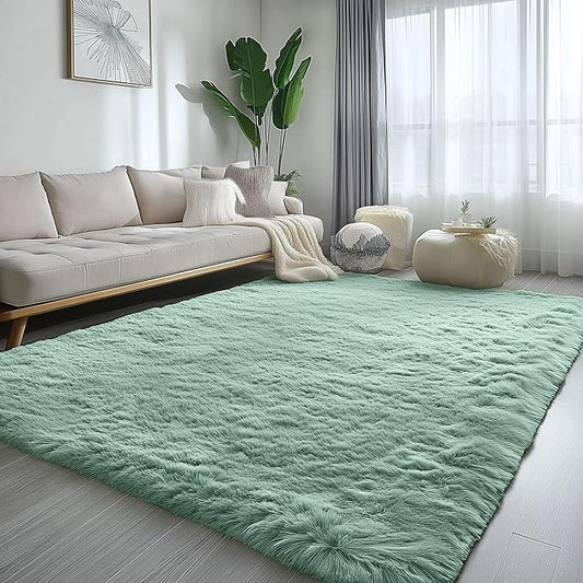 PAGISOFE Machine Washable Sage Green Rugs for Bedroom, 3x5 Ft Shaggy Rug Plush Fuzzy Carpet for Living Room, Fluffy Green Rugs Home Decor Aesthetic,Non-Slip Rug for Nursery Room Decor Girls Boy