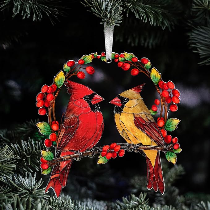 Sympathy Gifts for Loss of Loved One - Two Layer Wooden Cardinal Christmas Ornaments 2025 - Cardinal Gifts for Women Men, Bereavement Memorial Gift Ideas, Cardinals for Christmas Decorations