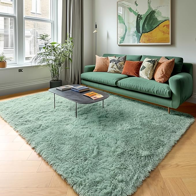PAGISOFE Machine Washable Living Room Rug 8x10 Ft Sage Green Rugs for Bedroom Plush Fuzzy Large Carpet for Rooms Green Kids Rug Home Decor Aesthetic Non-Slip Large Rugs for Nursery Decor Boys Man Cave