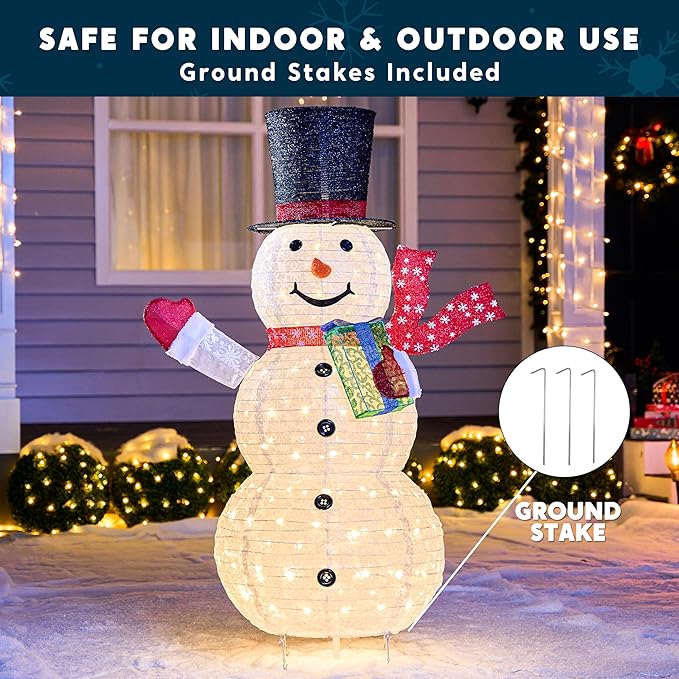 Joiedomi Snowman Christmas Outdoor Decoration, 150 LED Lighted Christmas Holiday Decorations, Collapsible Snowman Yard Lights Backyard Garden Lawn Xmas Decor, Red Scarf
