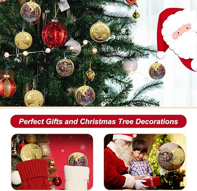 2025 New Santa Claus Commemorative Coin, Christmas Tree Decorations, Funny Santa Claus and Snow House Decorations, (Gift Bags)
