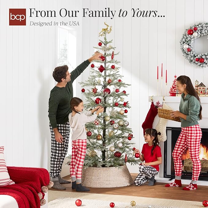 Best Choice Products Pre-Lit Sparse Christmas Tree 12ft Artificial Flocked Pine Holiday Décor Aspen Noble Fir White & Multicolor LED Lights- Green