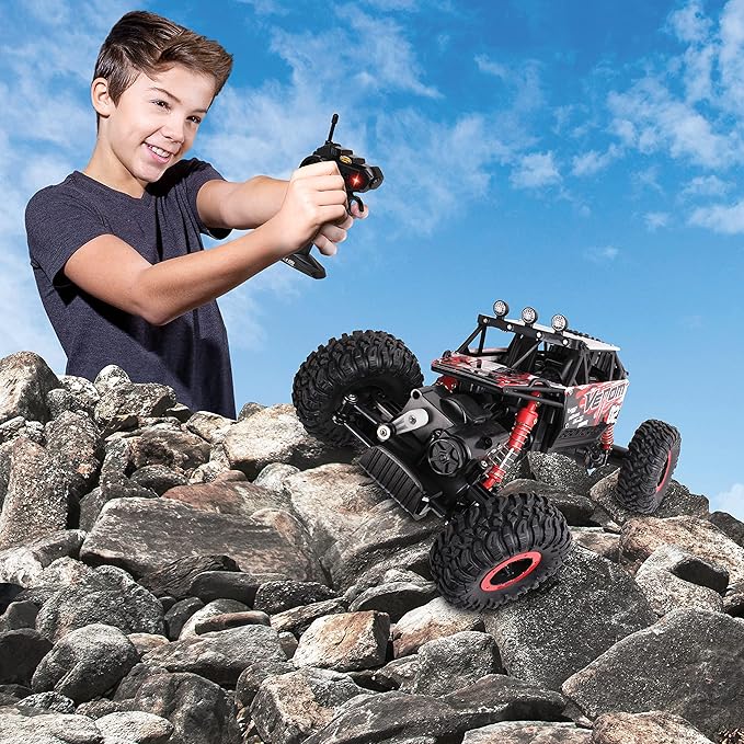 NKOK Mean Machines 1:16 2.4GHz RC Rock Crawler Venom (Red), Designed for Rough Terrain Climbing, Pistol Grip Full Function Controller, Powerful Motor
