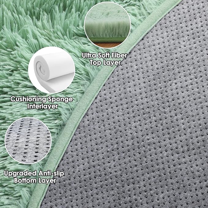 ONASAR Sage Green Round Area Rugs 6ft, Fluffy Soft Bedroom Circle Rug for Kids Girls Boys Teen Room, Cute Furry Plush Shaggy Carpet Floor Mats for Nursery Living Room Playroom Dorm Home Decor
