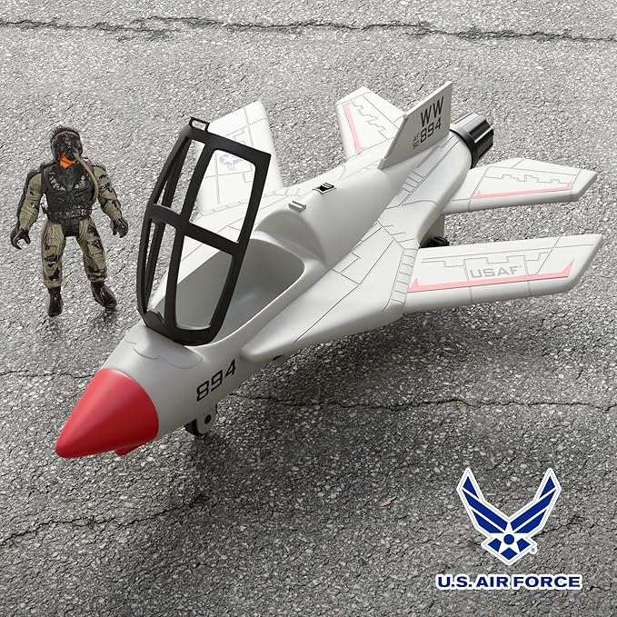 United States Air Force Sky Raider Fighter Jet Toy Airplane with Pilot & Missile - Realistic Military Aircraft & Soldier Action Figure - Bomber Plane Model for Kids 3+