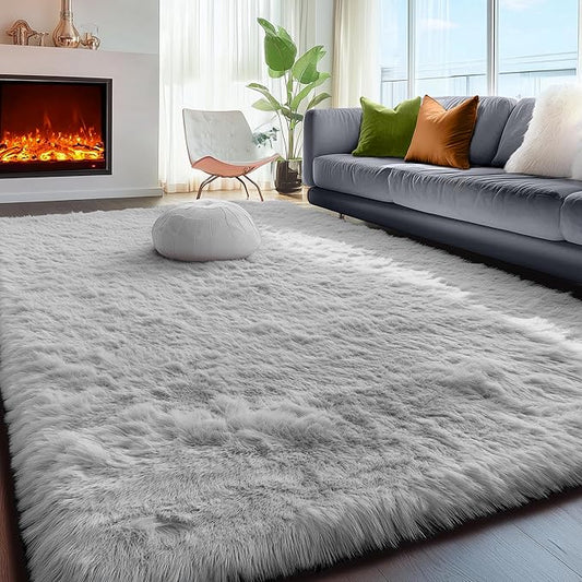 PAGISOFE Ultra Soft Fluffy Area Rugs for Bedroom Boys,Silver Rugs Carpets for Kids Room,Soft Plush Furry Bedside Rug,Non-Slip Floor Fuzzy Rugs,4x6 Ft
