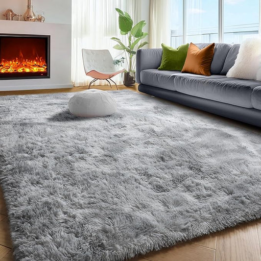 PAGISOFE Light Grey Shaggy Abstract Area Rug 6x9 Feet, Plush Fluffy Rugs for Living Room, Soft Rug for Bedroom, Furry Rugs for Girls Boys Kids Room, Large Fuzzy Rug for Playroom, Shag Carpet