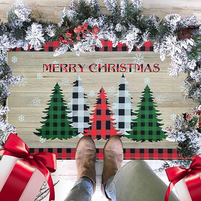Christmas Doormat Outdoor Entrance Non-Slip Christmas Front Door Mat Xmas Decorative Washable Winter Holiday Welcome Doormat 17"x30" Merry Christmas Decor for Indoor Outdoor