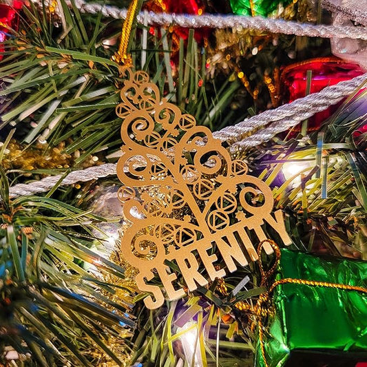 AA Serenity Tree Sobriety Christmas Ornament | Alcoholics Anonymous Sober Recovery Gift | Stamped Brass