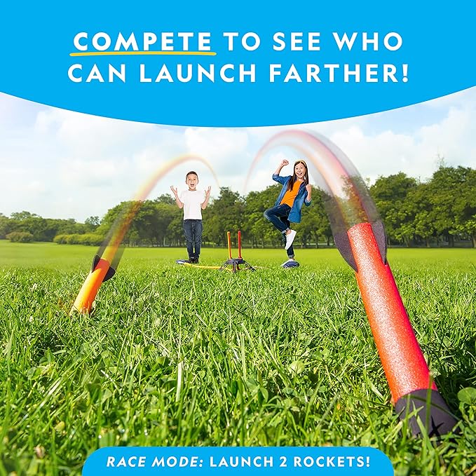NATIONAL GEOGRAPHIC Air Rocket Toy – Jump & Launch Dueling Air Rockets up to 100Ft., Includes Launcher, 4 Foam-Tipped Rockets, Outdoors kids Toys, Kids Science Kit, Rocket Launcher (Amazon Exclusive)