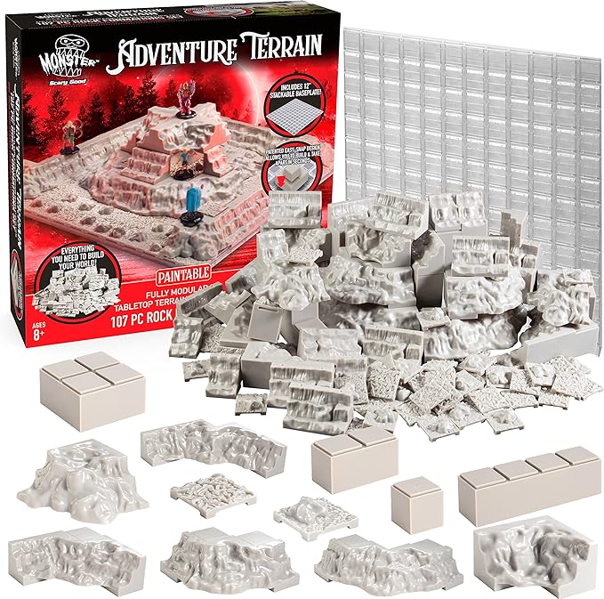 Monster Adventure Terrain 107 Piece Paintable Rock Formation Expansion Set - Fully Modular & Stackable 3-D Tabletop World Builder, for DND Dungeons Dragons, Pathfinder & All RPG Games