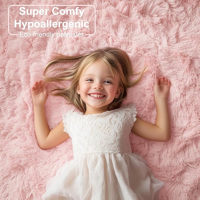 PAGISOFE Pink Fluffy Plush Area Rug 5x8, Kids Shag Rugs for Bedroom Girls, Living Room, Pastel Carpet Nursery Floor Girls Dorm Rug, Plush Soft Kids Rug for Room Decor Aesthetic Kawaii Pink Rugs