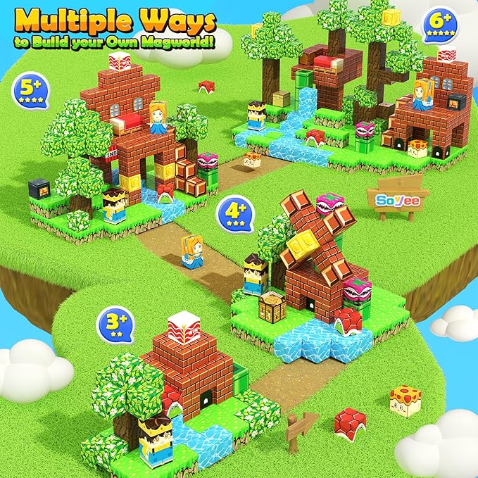 108PCS Magnetic Blocks Building Toys - Build Mine Magnet World Game Adventure Set 1'' Magnet Building Blocks Cubes Boys Girls Toys Ages 3-5 4-6 5-7 6-8 Kids Gifts for 3-12 Years Old