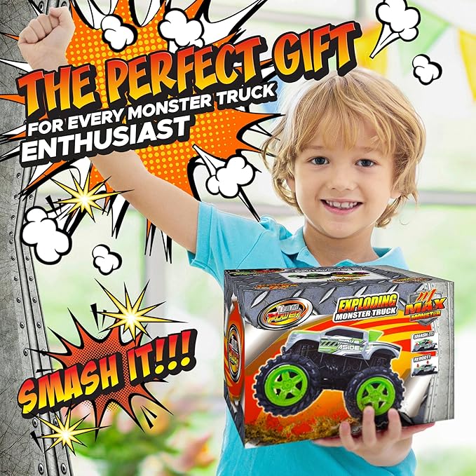 Exploding Monster Truck Toy with Explosive Crash Sounds and Lights, Smash It Up Again and Again, Monster Truck Toys for Boys Kids Ages 3, 4-7 & Above | Toddler Toys for 3 Year Old Boys Gift