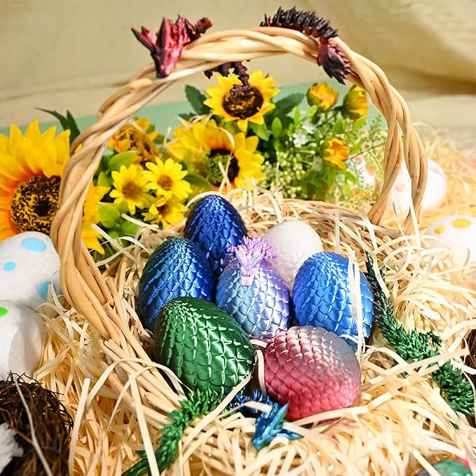 12PCS 3D Printed Dragon Eggs with Dragon Inside, Cool Stuff Christmas Fun Gifts, Mini Dragon Egg Set Articulated Crystal Fidget Toy for Adults Teens Boy Gifts Easter Basket Stuffers