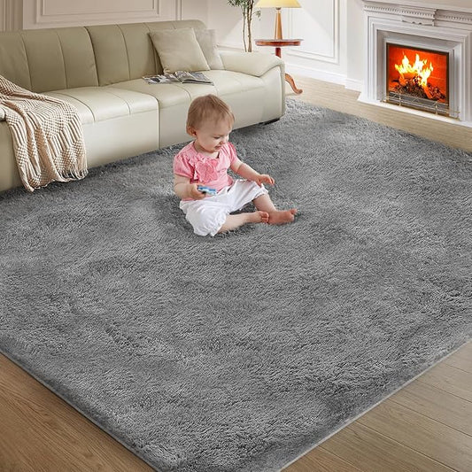 5X8 Ultra Soft Rug for Living Room, Fluffy Shag Area Rug for Bedroom, Modern Shaggy Carpets Fuzzy Rug for Teens Dorm Nursery Home Decor Aesthetic, Upgrade Anti-Skid Durable, Grey