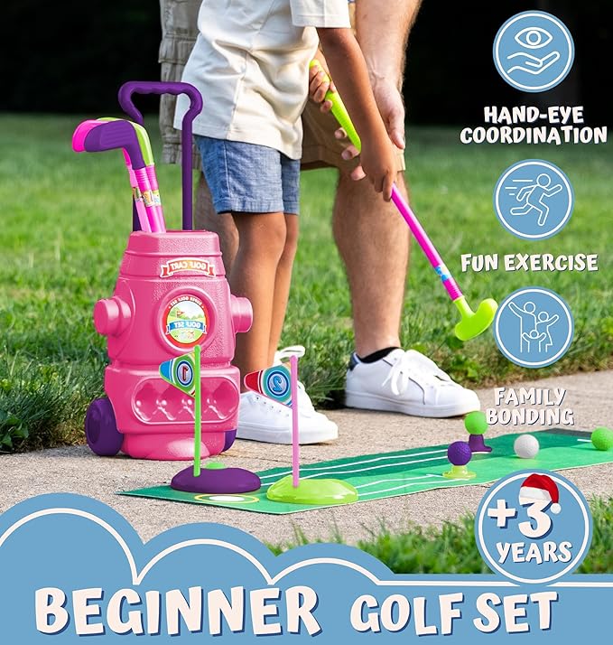 ToyVelt Toddler Golf Set - Kids Golf Clubs with 6 Balls, 4 Golf Sticks, 2 Practice Holes and a Putting Mat - Promotes Physical & Mental Development, Ideal Toddler and Kids Golf Set Gift for Boys 2-10