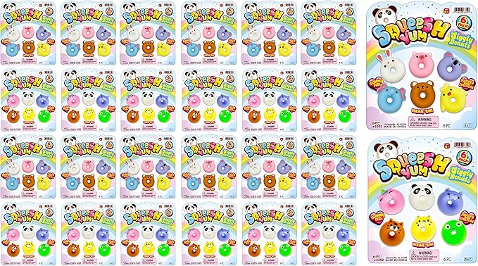 JA-RU Mochi Squishy Donut Animals (24 Pack; 144 Toys Assorted) Kawaii Mini Squishies for Kids. Stress Relief Fidget Toys. Bulk Party Favors Birthday Goodie Bags Classroom Prizes. 3352-24