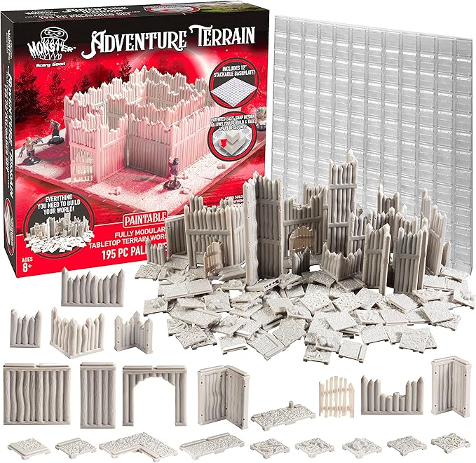 Monster Adventure Terrain 195Pc Paintable Palisade Base Set Fully Modular, Stackable 3D Tabletop World Builder - Perfect for DND Dungeons Dragons, Pathfinder & All RPG Games