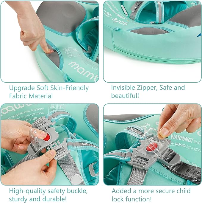 Mambobaby Float Add Tail Baby Swim Float with Canopy, Non-Inflatable Solid Baby Float, Upgrade Soft Skin-Friendly Fabric Material Infant Swim Float (Special Edition Green)