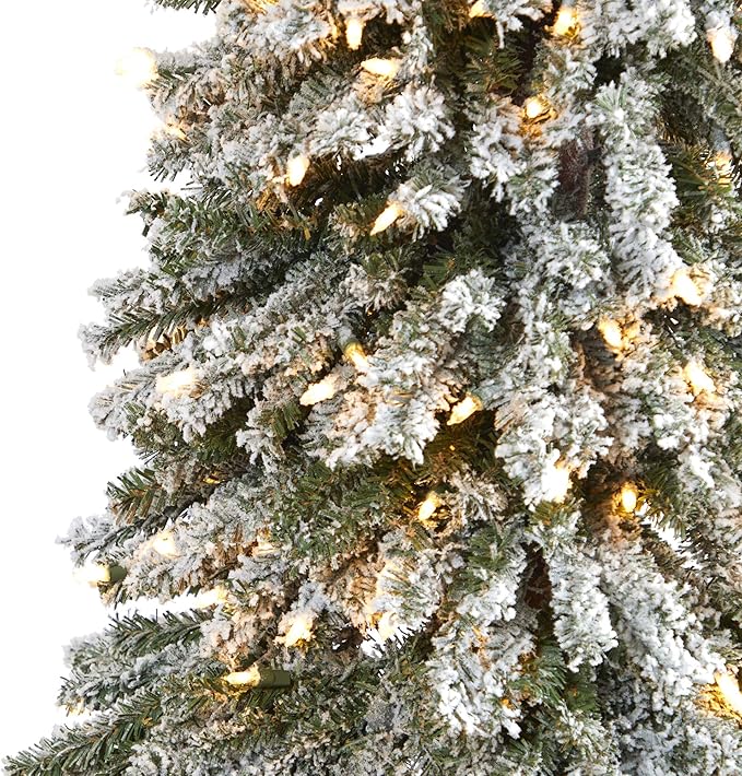 Nearly Natural 7ft. Flocked Grand Alpine Artificial Christmas Tree with 400 Clear Lights and 950 Bendable Branches on Natural Trunk