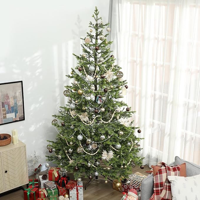 HOMCOM 9ft Artificial Christmas Tree, Sparse Realistic Cedar Tree with 4306 Tips, Easy Assembly, Hinged Xmas Tree for Home Office Holiday, Green