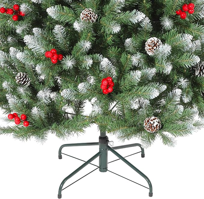 7Ft Christmas Tree Slim - Pencil Xmas Tree with Pine Cones & Berries | Artificial Xmas Tree with Metal Stand,Easy to Install