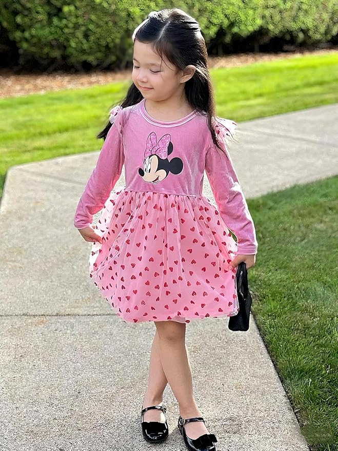 Disney Princess Frozen Minnie Mouse Dress Girls Sparkle Ruffle Tulle Tutu Birthday Party Fall Outfits Clothes Baby to Toddler