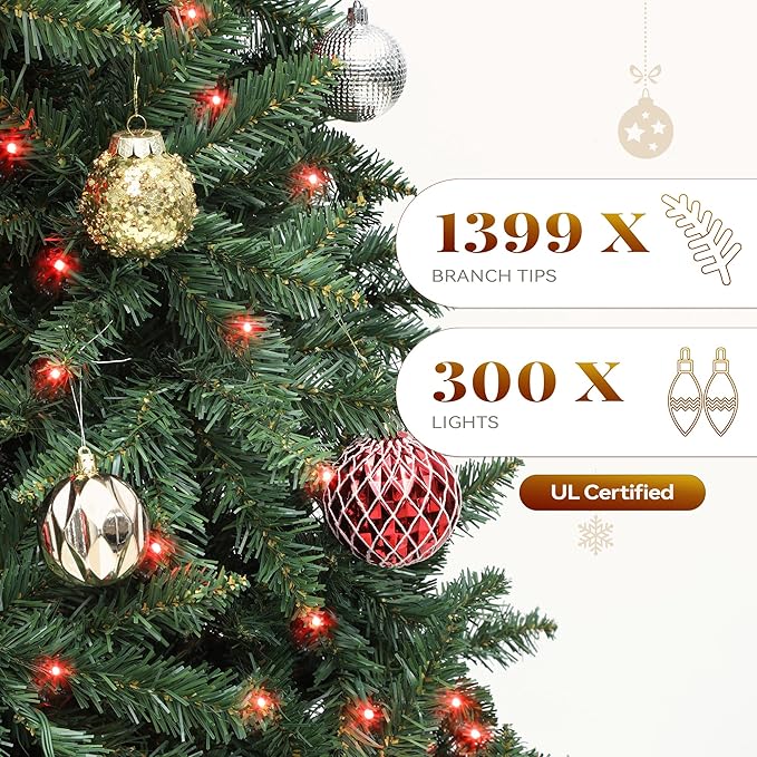 YITAHOME Prelit Green Christmas Tree 6ft w/Remote & RGB Smart Control, Artificial Hinged Color Changing Christmas Tree with 300 UL Listed Lights, APP Control, Timers, Music Sync for Home Decoration