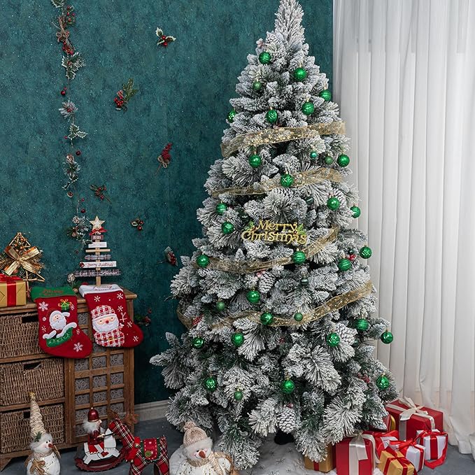 100Pcs Christmas Ball Ornaments Set, Shatterproof Plastic Dark Green Christmas Ornaments for Xmas Tree, Assorted Baubles Hanging Decorations for Holiday/Party/Wedding