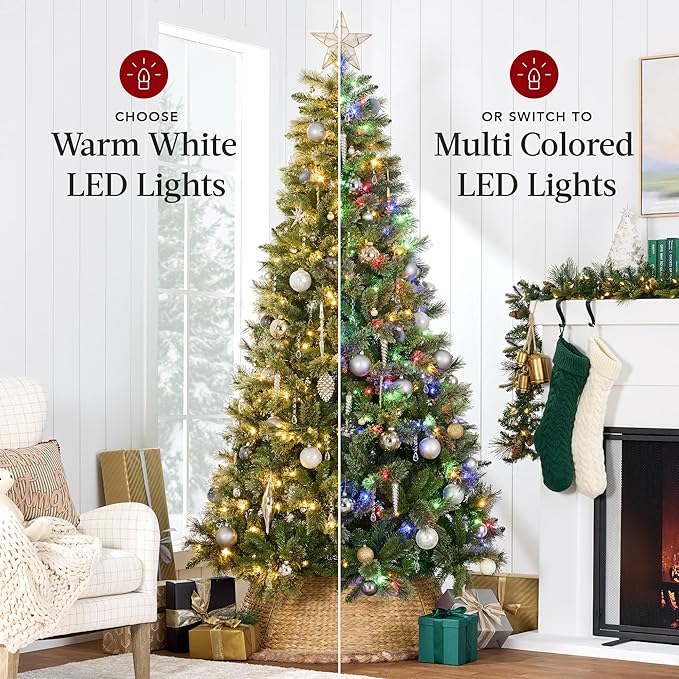 Best Choice Products 12ft Pre-Lit Scotch Pine Christmas Tree, Premium Pre-Decorated Artificial Holiday Decor w/ 3,630 Branch Tips, 2-in-1 White and Multicolor LED Lights, Cordless Setup