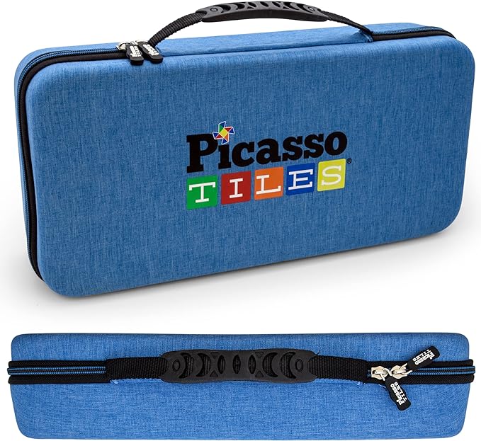 PicassoTiles 50PC Magnetic Race Car Track + Carry Case Bundle: STEAM Educational Playset for Kids Includes Travel Storage Organizer - Learning Construction Toy, Creative Design, Sensory Development