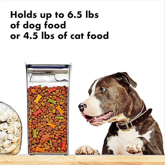 OXO Good Grips Pet POP Container – 6.0 Qt/5.7 L with Half Scoop |Ideal for up to 6.5lbs of Dog Food or 4.5lbs of Cat Food | Airtight Dog and Cat Food Storage Container | BPA Free, Clear (Pack of 4)