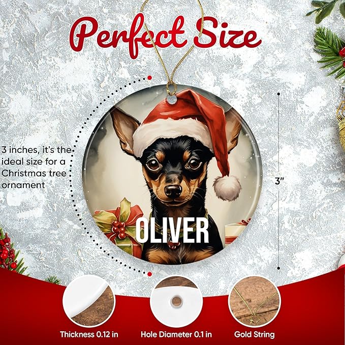Miniature Pinscher Personalized Pet Ornament for Christmas Tree - 3" Round Ceramic - Printed in USA - Choose from 200 Breeds - Dog Mom - Dad - Xmas Decoration DOG0143