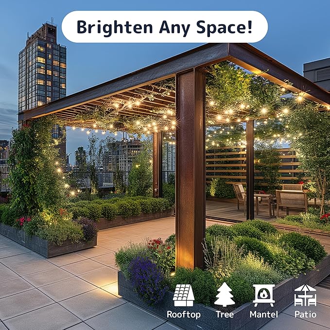 PREXTEX 10 Ft String Lights with Christmas Tree Light Warm White - Indoor/Outdoor Decor - Xmas Lights for Holidays, 50 Twinkle LED Lighting on White Wire - Multi-Strand Connectable