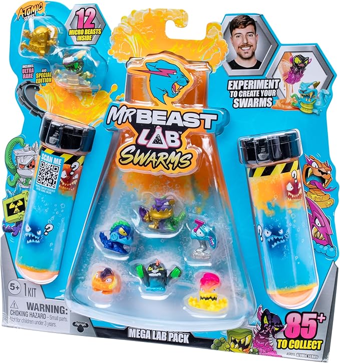 MrBeast Lab Swarms Series 2, Atomic Series 12 Pack - Night Fright Panther, Add Water, Shake The Test Tube and Reveal 2 of 12, 1-inch (2.5 cm) MrBeast Swarms Collectible Micro Beasts. 85+ to Collect!