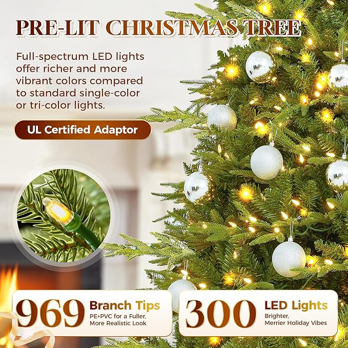 HOLLO STAR 6 ft Prelit Pencil Christmas Tree with 300 LED Lights, App Control, Aspen Artificial Christmas Tree, Multi-Color RGBW Lights, 969 PE & PVC Branch Tips, Skinny Xmas Tree, for Home, Party