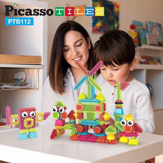 Picasso Toys112pcs Hedgehog Blocks STEM Building Tiles Set Construction Learning Toy Stacking Interlock Block, Creativity Beyond Imagination, Inspirational, Recreational, Educational PTB112