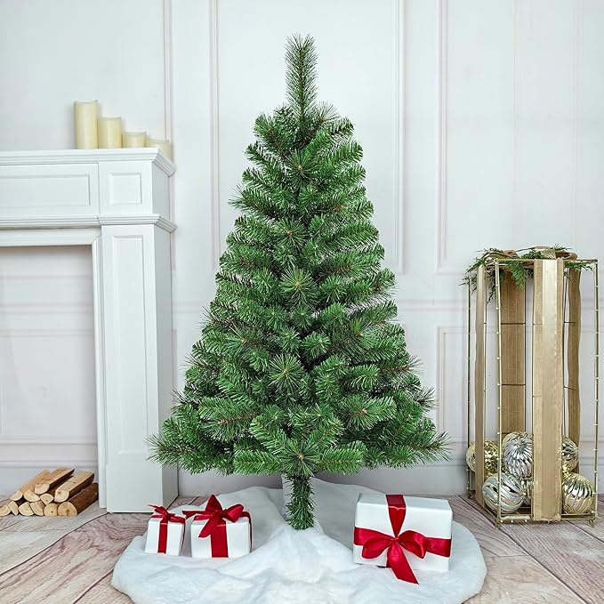 4FT Unlit Artificial Christmas Tree with Hard Needle and PVC Branches, Full Shape, Plastic Stand, Indoor Holiday Decoration