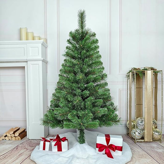 4FT Unlit Artificial Christmas Tree with Hard Needle and PVC Branches, Full Shape, Plastic Stand, Indoor Holiday Decoration