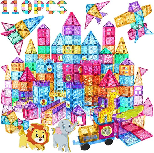 Jasonwell Magnetic Tiles Kids Magnetic Blocks Building Sets 3D Magnet Tile Building Toy Construction Educational STEM Toys Christmas Birthday Gifts for Toddlers Boys Girls 3 4 5 6 7 8 9 10 + Year Old