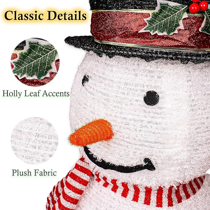 Snowman Outdoor Christmas Decorations, 28 Inch Collapsible Snowman Christmas Decorations with 75 LED Lights, Light Up Xmas Yard Decor, Lighted Porch Lawn Decor