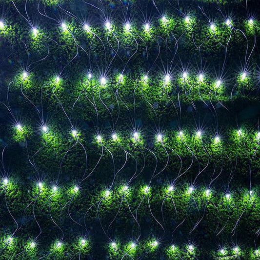 AWQ 200 LED 9.8ft x 6.6ft String Lights Net Mesh Lights Christmas Net Lights 8 Modes for Christmas Wedding Party Home Garden Lawn Bushes Bedroom Indoor Outdoor Decor (9.8ft x 6.6ft, White)
