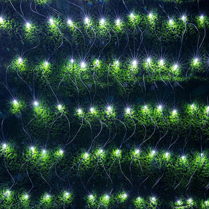 AWQ 360 LED 13.1 ft x 6.6 ft String Lights Net Mesh Lights Christmas Net Lights 8 Modes for Christmas Wedding Party Home Garden Lawn Bushes Bedroom Indoor Outdoor Decor (13.1ft x 6.6ft, White)