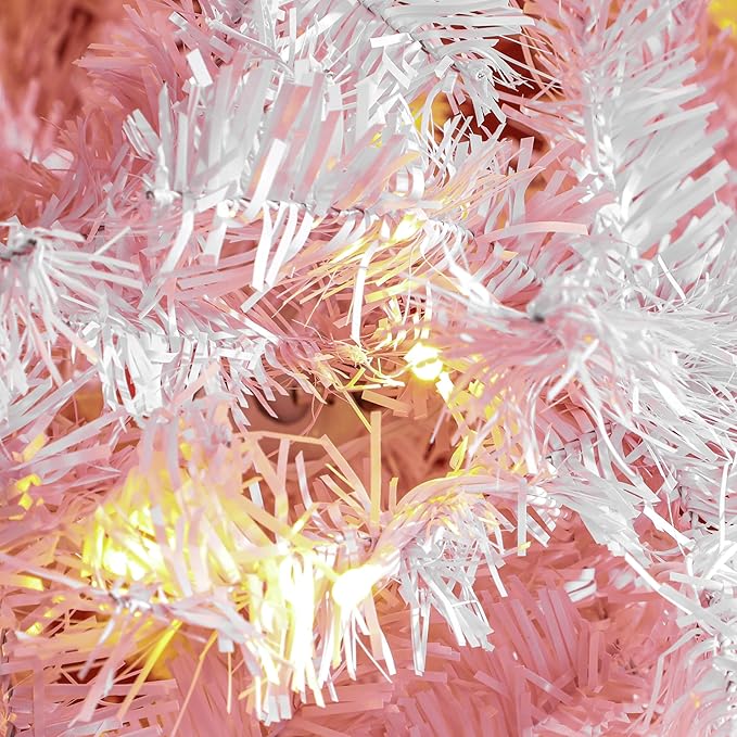 HOMCOM 7.5' Tall Prelit Christmas Tree Douglas Fir Artificial Christmas Tree with Realistic Branches, 500 Warm White LED Lights and 1346 Tips, Pink