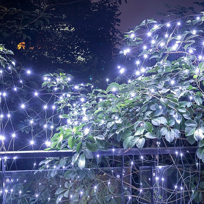 AWQ 360 LED 13.1 ft x 6.6 ft String Lights Net Mesh Lights Christmas Net Lights 8 Modes for Christmas Wedding Party Home Garden Lawn Bushes Bedroom Indoor Outdoor Decor (13.1ft x 6.6ft, White)