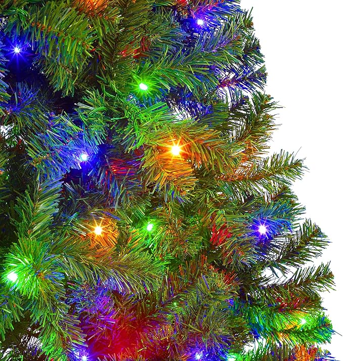 4.5FT Prelit Fluffy Noble Fir Artificial Christmas Tree with 200 Multicolor Lights& 9 Modes, Hinged Branches& 700 Tips, Artificial Christmas Tree Includes Stand with Foot Switch for Holiday Home Decor